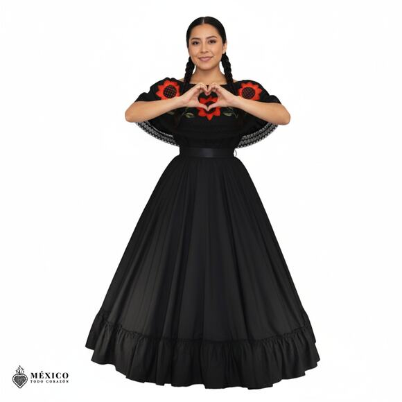 Traditional Mexican Embroidered Floral Dress Set – Handmade Two-Piece - Picture 5 of 8